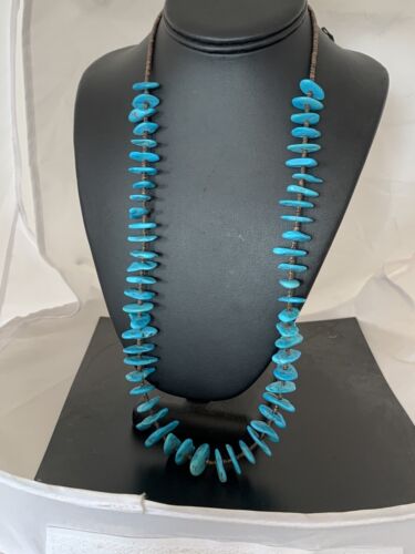 Navajo Sleeping Beauty Turquoise Nugget Necklace | Sterling Silver | Graduated | Authentic Native American | 26" | 511