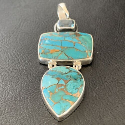 Navajo Blue Topaz Mojave Turquoise Pendant | Authentic Native American Sterling Silver | Multi-Stone | 10714