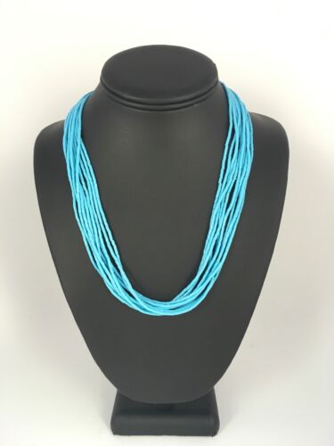Native American Blue Turquoise Heishi Necklace | 10 Strand | Sterling Silver | 19" | 8872 - Masha USA
