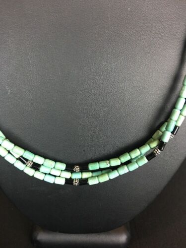 Turquoise Stone 3 Strand Sterling Silver Necklace | 22" Navajo Native American | 3266