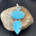 Navajo Blue Topaz Turquoise Multi-Stone Pendant | Authentic Native American Sterling Silver | 3.5" | 12024