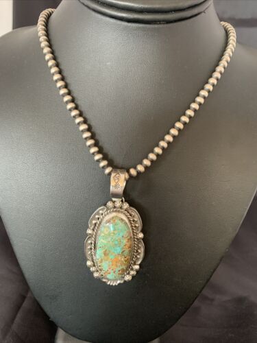 Navajo Blue #8 Turquoise Pendant Necklace | Sterling Silver | Authentic Native American Handmade | 10230