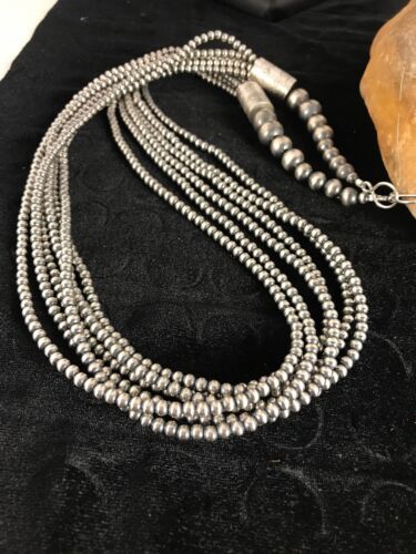 Specialty Navajo Pearls Necklace 6 Strand Sterling Silver 30”