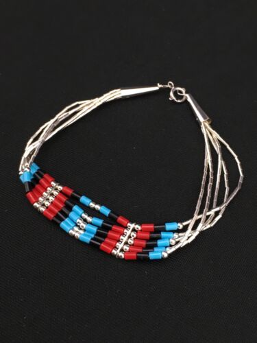 Multi-Color Turquoise Coral Liquid Heishi Bracelet | Sterling Silver | 7" | Authentic Native American Handmade | 13595