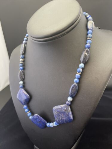 Native American Denim Lapis Strand Necklace | Sterling Silver | Men's 18" | 1753
