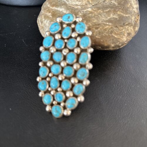 Navajo Kingman Turquoise Cluster Ring | Authentic Native American Sterling Silver | Multi-Stone | Sz 11 | 14454