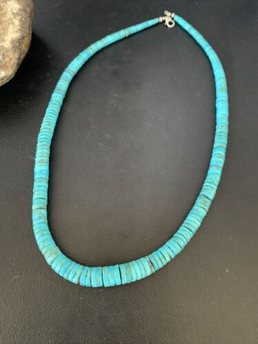 Authentic Native American Navajo Turquoise Heishi Necklace | Sterling Silver Graduated Navajo Pearls | 19" | 13214