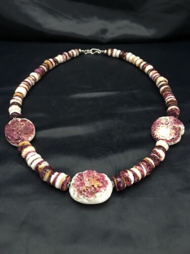 Navajo Purple Spiny Oyster Necklace | Sterling Silver | Authentic Native American Handmade | 20" | 2613