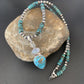 Navajo Pearls Necklace with Blue Mojave Turquoise Moon Pendant | Authentic Native American Sterling Silver | Multi-Stone | 11912