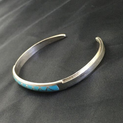Native American Zuni Blue Faux Opal Inlay Cuff Bracelet | Sterling Silver | 10189
