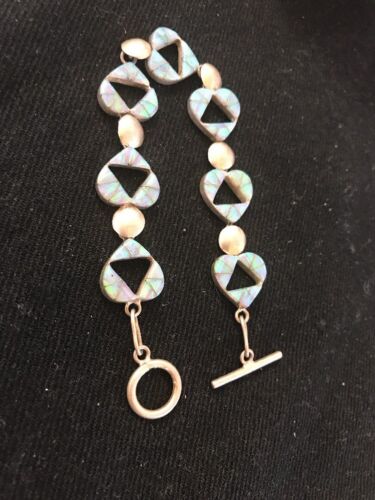 Native American Sterling Silver Opal Inlay Link Bracelet | 7" | 11588
