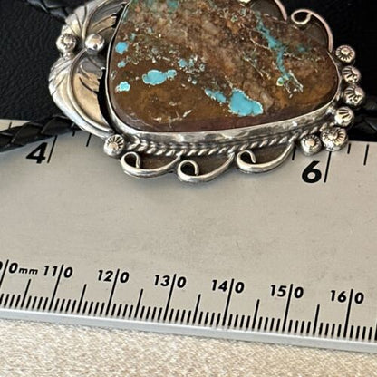 Navajo Blue Boulder Turquoise Bolo Tie | Sterling Silver | Authentic Native American Handmade | 14252