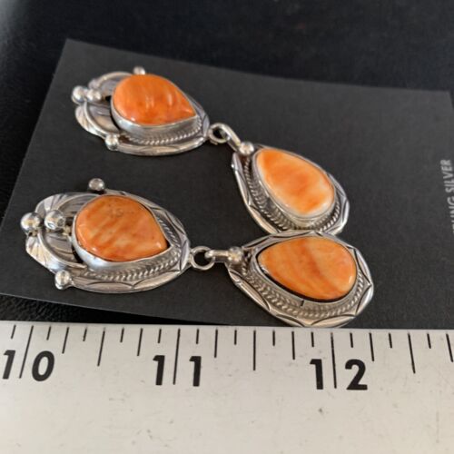 Navajo Orange Spiny Oyster Dangle Earrings | Sterling Silver | Authentic Native American Handmade | 13817