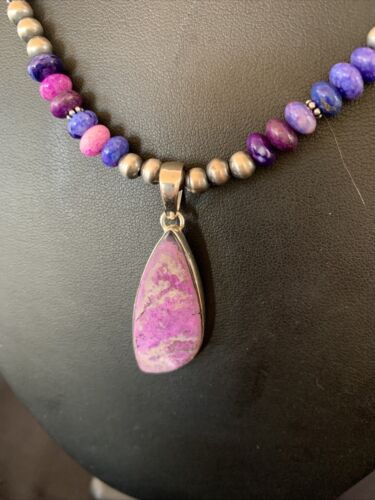 Navajo Pearl Necklace with Purple Sugilite Pendant | Sterling Silver | Authentic Native American Handmade | 11745