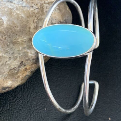 Minimalist Women's Blue Kingman Turquoise Cuff Bracelet | Sterling Silver | 12868