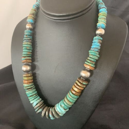 Navajo Blue Green Turquoise Necklace | Sterling Silver | Authentic Native American | 20" | 11928