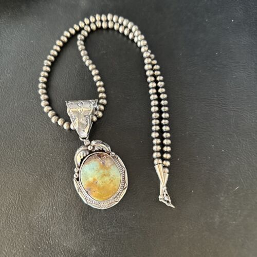 Navajo Blue Golden Hills Pendant Necklace | Sterling Silver | Authentic Native American Handmade | 14600