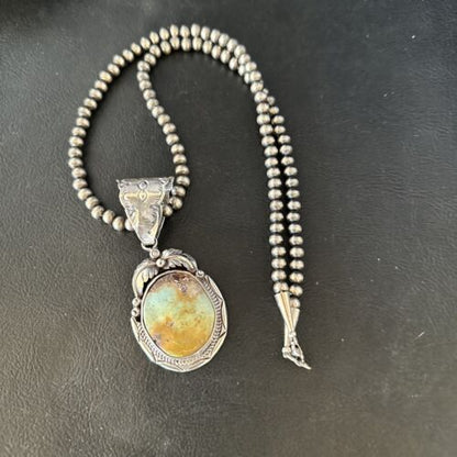 Navajo Blue Golden Hills Pendant Necklace | Sterling Silver | Authentic Native American Handmade | 14600