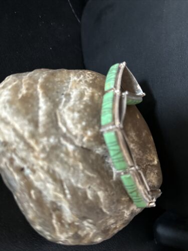 Native American Women's Green Gaspeite Inlay Link Bracelet | Sterling Silver | 7.5" | 14270
