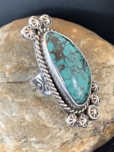 Navajo Blue Spiderweb Turquoise Ring | Sterling Silver | Sz 7 | Authentic Native American Handmade | 1641