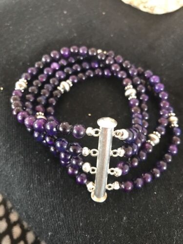 Navajo Purple Sugilite 4 Strand Bead Bracelet | Sterling Silver | Authentic Native American Handmade | 13584