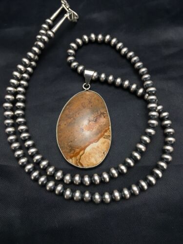 Southwestern Jasper Picture Pendant Necklace | Sterling Silver | 2.25" | Authentic Native American Handmade | 3007