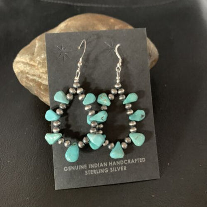 Navajo Blue Cluster Turquoise Bead Earrings | Sterling Silver | Authentic Native American Handmade | 13327