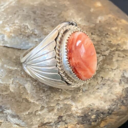 Native American Navajo Red Spiny Oyster Ring | Sterling Silver | Sz 10 | 11939