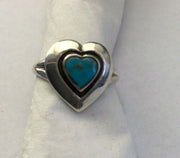 Navajo Heart Blue Turquoise Inlay Ring | Sterling Silver | Sz 5.5 | Authentic Native American Handmade | 01731