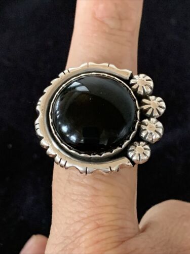 Native American Men's Navajo Black Onyx Ring | Sterling Silver | Sz 9 | Authentic Handmade | 1080