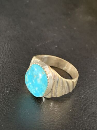 Navajo Blue Kingman Turquoise Ring | Sterling Silver | Sz 10 | Authentic Native American Handmade | 14151