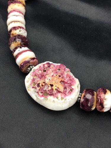 Navajo Purple Spiny Oyster Necklace | Sterling Silver | Authentic Native American Handmade | 20" | 2613