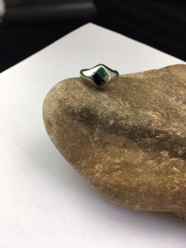 Navajo Black Opal & Turquoise Inlay Ring | Sterling Silver | Sz 6 | Authentic Native American Handmade | 1713