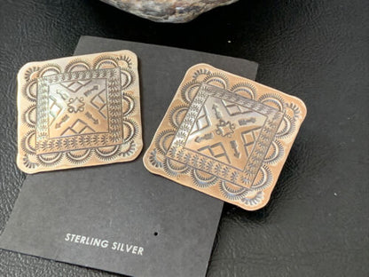 Southwestern Women's Navajo Stamped Earrings | Sterling Silver | Authentic Native American Handmade | 1673