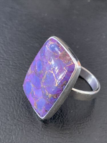 Adjustable Navajo Purple Mojave Turquoise Ring | Sterling Silver | Sz 8 | Authentic Native American Handmade | 11601 - Masha USA