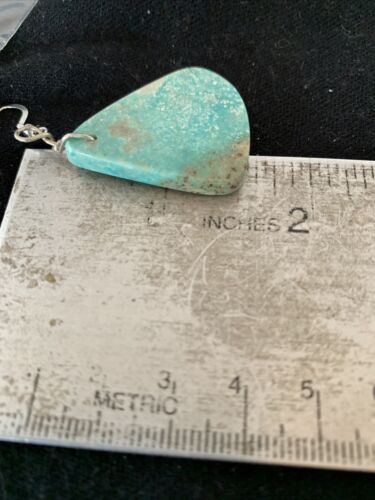 Southwestern Navajo Slab Turquoise Dangle Earrings | Sterling Silver | Authentic Native American Handmade | 1323