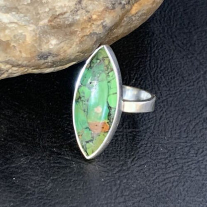 Southwestern Navajo Green Mojave Turquoise Ring | Sterling Silver | Sz 7 | 14039