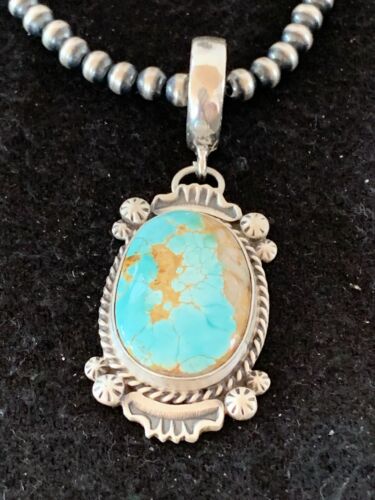 Men's Royston Turquoise Pendant Necklace | Navajo Pearls | Sterling Silver | Authentic Native American | 4302