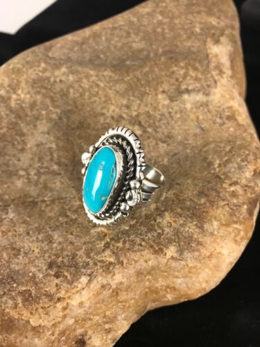 Navajo Kingman Turquoise Ring | Sterling Silver | Sz 8 | Authentic Native American Handmade | Yazzie | 8130