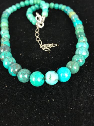 Navajo Spiderweb Turquoise Bead Necklace | Sterling Silver | 18" | Authentic Native American Handmade | 8463