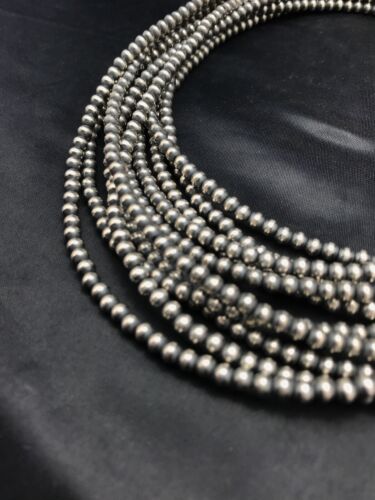 Southwestern Navajo Pearls Sterling Silver Bead Necklace | Authentic Native American | 4mm | 32" | 1054