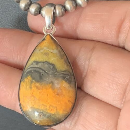 Navajo Bumblebee Jasper Pendant Necklace | Sterling Silver | Authentic Native American Handmade | 12729