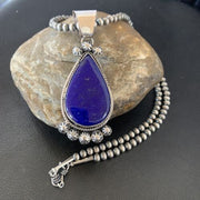 Native American Navajo Blue Lapis Pendant Necklace | Sterling Silver | Authentic Handmade | 11676