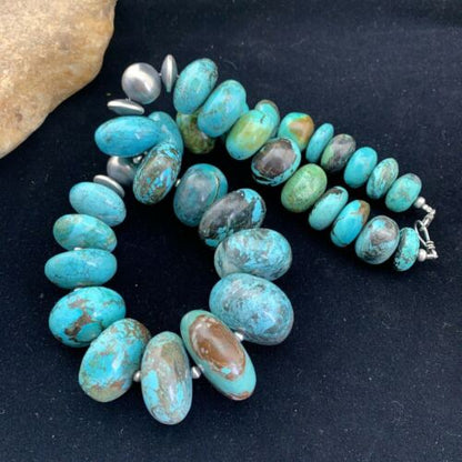 Navajo Pearls Sterling Silver & Blue Turquoise Graduated Necklace | Authentic Native American | 24" | 01745