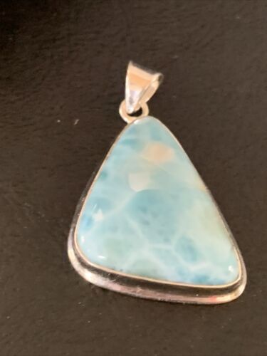 Navajo Sterling Silver Beads Necklace | Blue Larimar Pendant | Authentic Native American Handmade | 10830