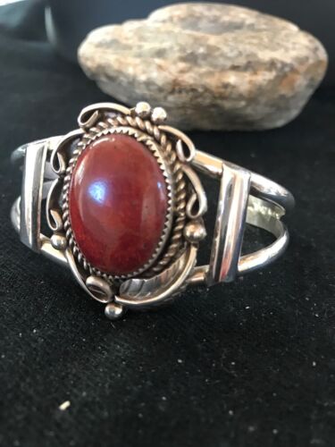 Native American Navajo Apple Coral Bracelet | Sterling Silver | J Platero | 8038