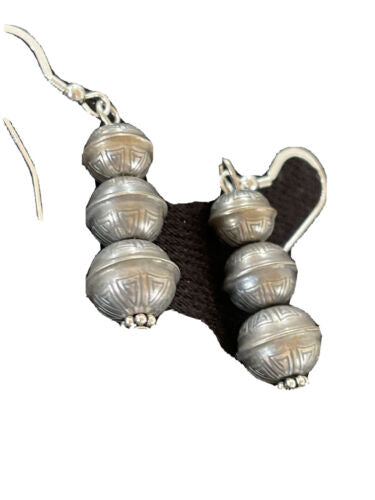 Native American Navajo Pearls Bead Earrings | Sterling Silver | Authentic Handmade | 1347