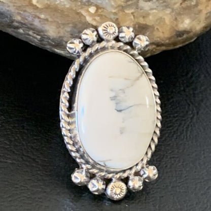 Navajo White Buffalo Turquoise Ring | Sterling Silver | Sz 7.5 | Authentic Native American Handmade | 13354