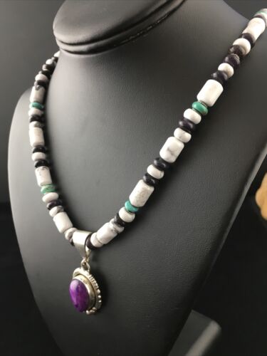 Navajo Purple Sugilite Turquoise Bead Necklace | Sterling Silver | 22" | Authentic Native American Handmade | 10033