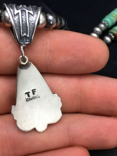 Navajo Green Turquoise Pendant Necklace | Sterling Silver | Authentic Native American Handmade | 2646